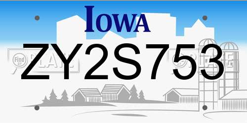 ZY2S753 Iowa License Plate