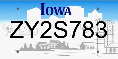 ZY2S783 Iowa License Plate