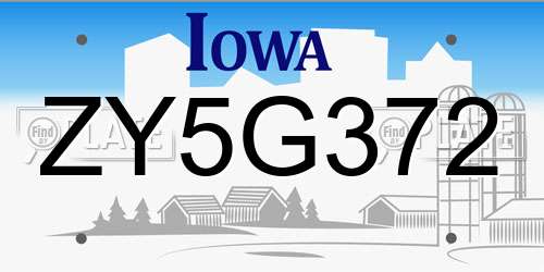 ZY5G372 Iowa License Plate