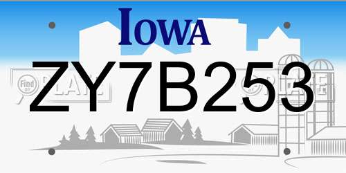 ZY7B253 Iowa License Plate