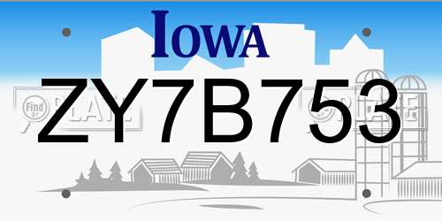 ZY7B753 Iowa License Plate