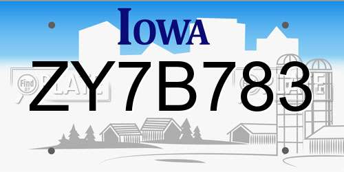 ZY7B783 Iowa License Plate