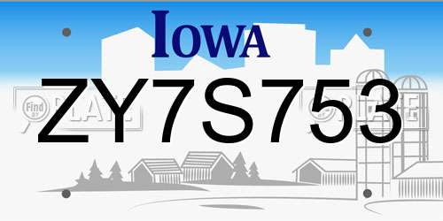 ZY7S753 Iowa License Plate