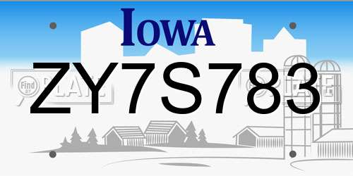 ZY7S783 Iowa License Plate