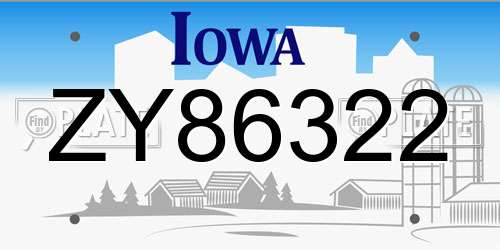 ZY86322 Iowa License Plate