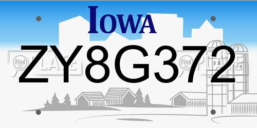 ZY8G372 Iowa License Plate