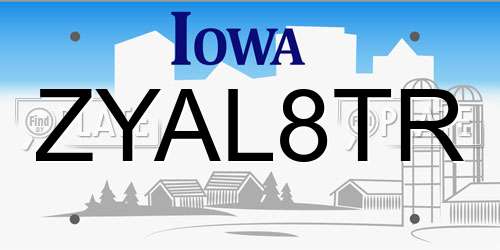 ZYAL8TR Iowa License Plate