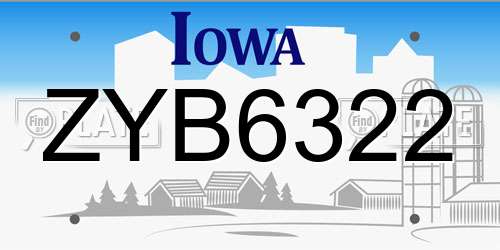 ZYB6322 Iowa License Plate
