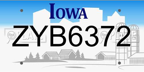 ZYB6372 Iowa License Plate