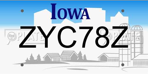 ZYC78Z Iowa License Plate