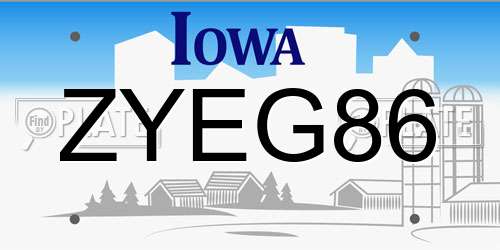 ZYEG86 Iowa License Plate