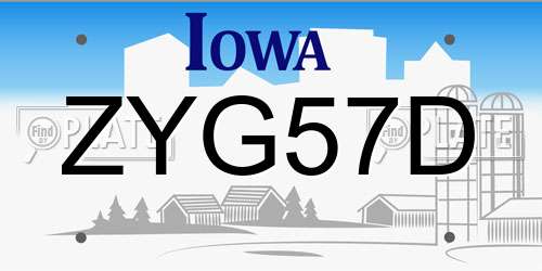 ZYG57D Iowa License Plate