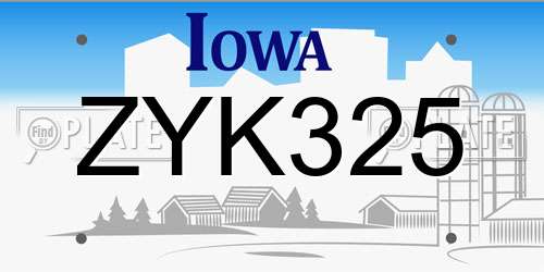 ZYK325 Iowa License Plate