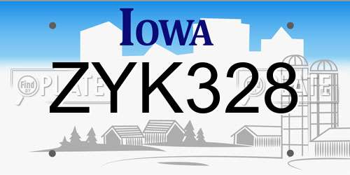 ZYK328 Iowa License Plate