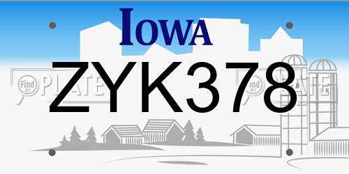 ZYK378 Iowa License Plate