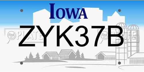 ZYK37B Iowa License Plate