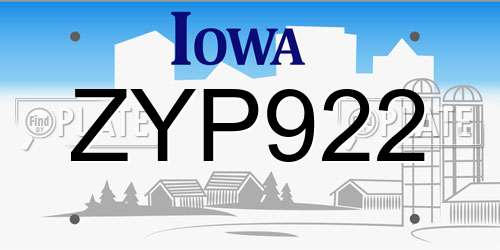 ZYP922 Iowa License Plate