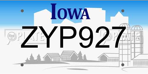 ZYP927 Iowa License Plate