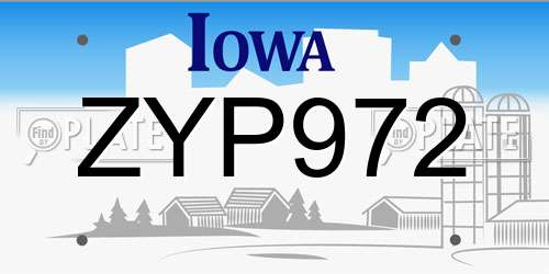 ZYP972 Iowa License Plate