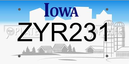ZYR231 Iowa License Plate