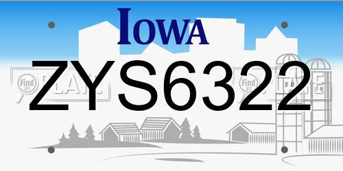 ZYS6322 Iowa License Plate