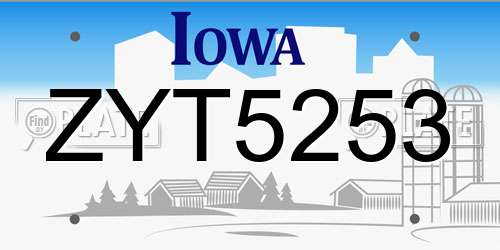 ZYT5253 Iowa License Plate