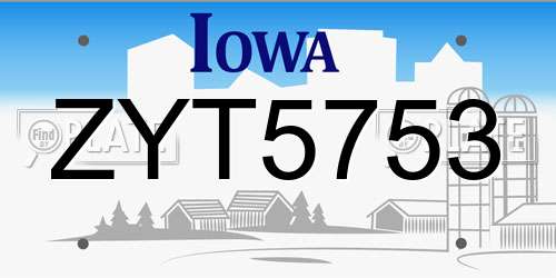 ZYT5753 Iowa License Plate