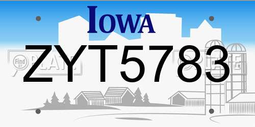 ZYT5783 Iowa License Plate