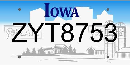 ZYT8753 Iowa License Plate
