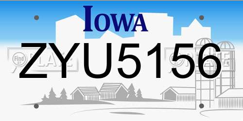 ZYU5156 Iowa License Plate