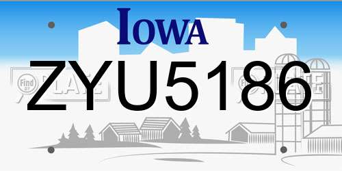 ZYU5186 Iowa License Plate