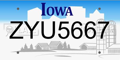 ZYU5667 Iowa License Plate