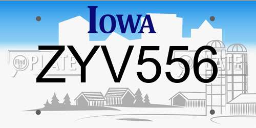 ZYV556 Iowa License Plate