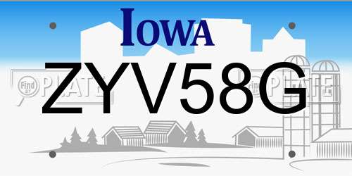 ZYV58G Iowa License Plate