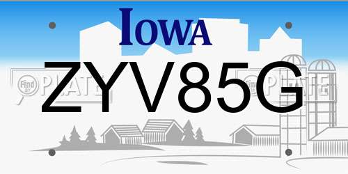 ZYV85G Iowa License Plate