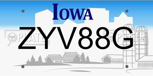 ZYV88G Iowa License Plate