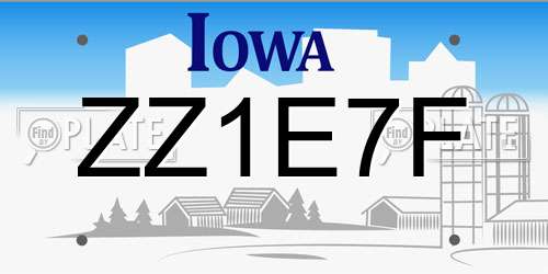 ZZ1E7F Iowa License Plate