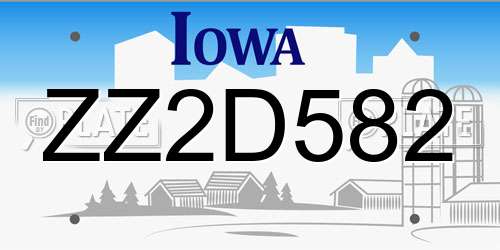 ZZ2D582 Iowa License Plate