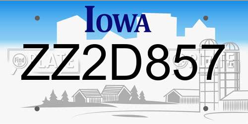ZZ2D857 Iowa License Plate