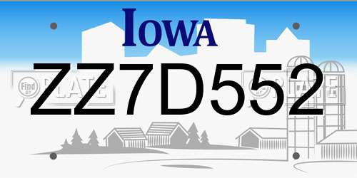 ZZ7D552 Iowa License Plate
