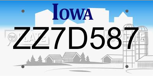 ZZ7D587 Iowa License Plate