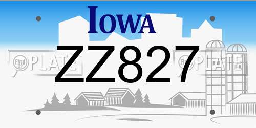 ZZ827 Iowa License Plate