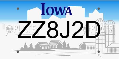 ZZ8J2D Iowa License Plate