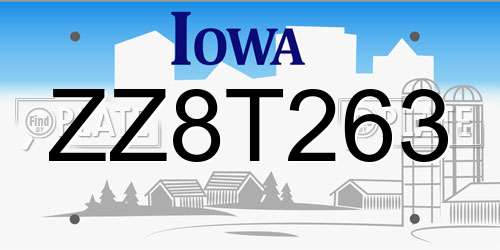 ZZ8T263 Iowa License Plate