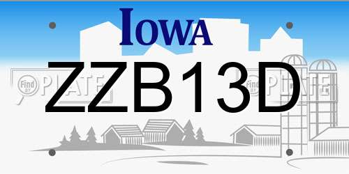 ZZB13D Iowa License Plate