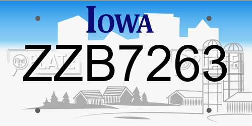 ZZB7263 Iowa License Plate