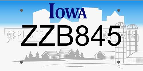 ZZB845 Iowa License Plate