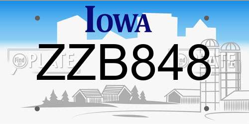 ZZB848 Iowa License Plate