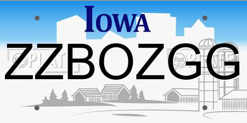ZZBOZGG Iowa License Plate