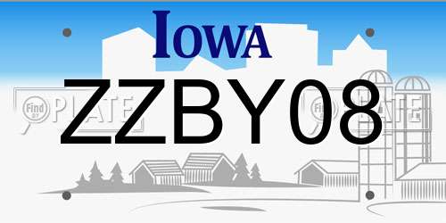 ZZBY08 Iowa License Plate